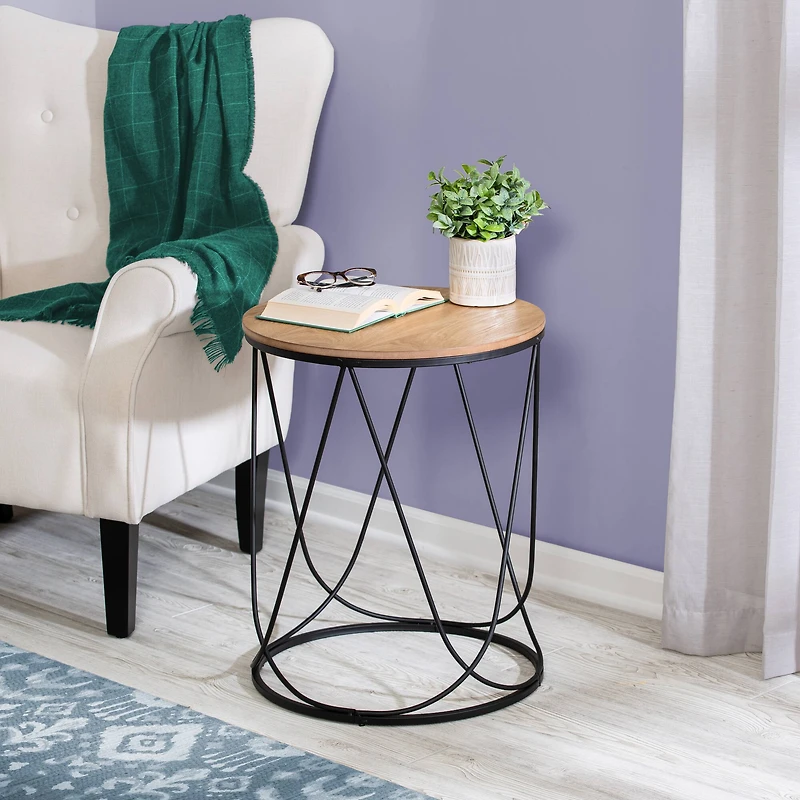 Honey Can Do 24" Round Side Table with Natural Top