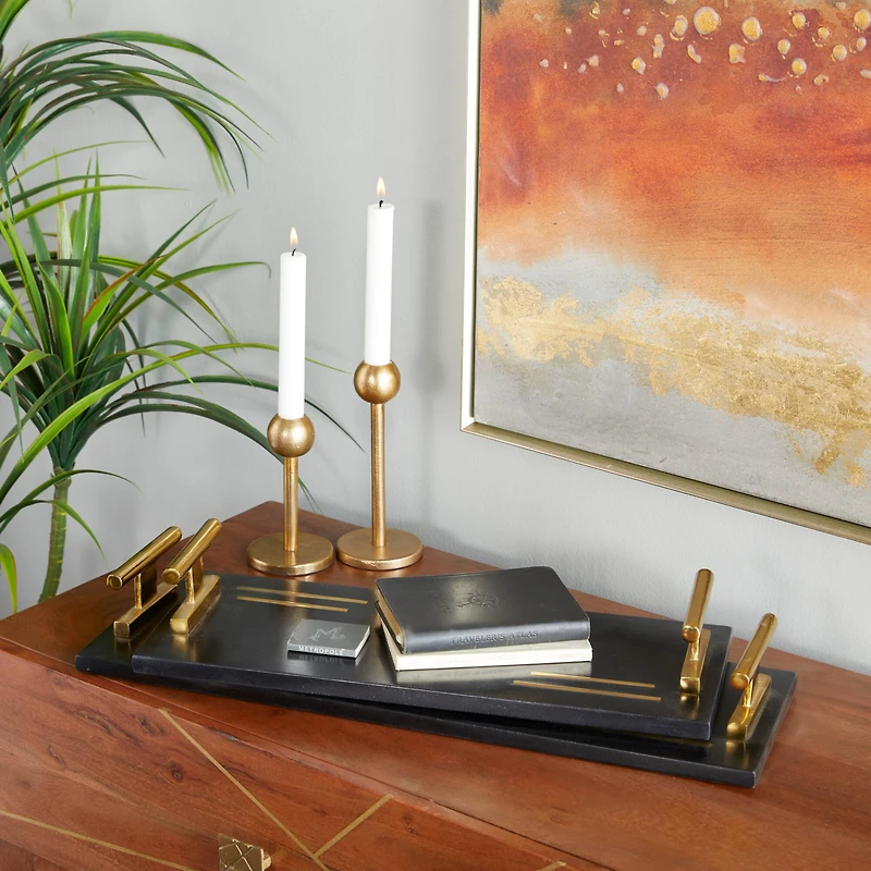 Black Marble Contemporary Tray Set
