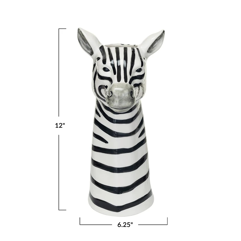 Hello Honey® 11.5" White & Black Hand-Painted Decorative Stoneware Zebra Vase