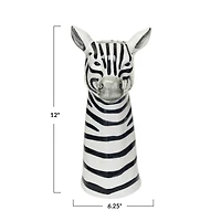 Hello Honey® 11.5" White & Black Hand-Painted Decorative Stoneware Zebra Vase