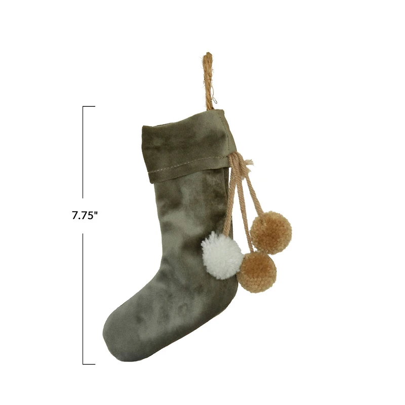Hello Honey® Gray Velvet Stocking with Pom Poms Ornament