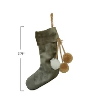 Hello Honey® Gray Velvet Stocking with Pom Poms Ornament