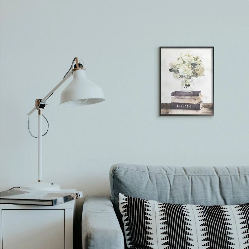 Stupell Industries White Florals on Parisian Bookstack with Frame Wall Accent