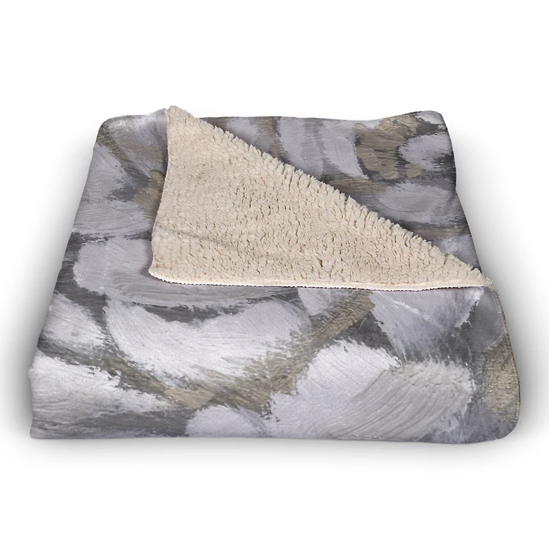 Cream & Gray Floral Sherpa Fleece Blanket