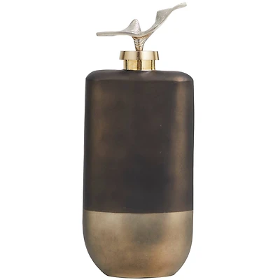 Bronze Glass Colorblock Jar with Silver Wave Designed Top