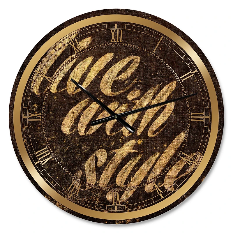 Designart 'Gold Glam Live With Style Quotes Glam Wall Clock
