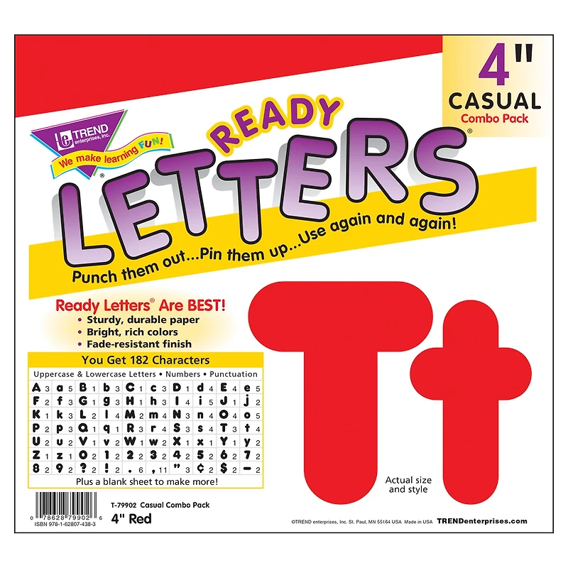 TREND Enterprises® 4" Red Casual Uppercase/Lowercase Combo Pack Ready Letters®, 3 Pack of 182