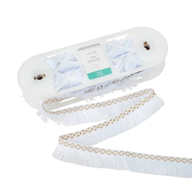 1.375" White & Gold Tassel Fringe Trim by Celebrate It®