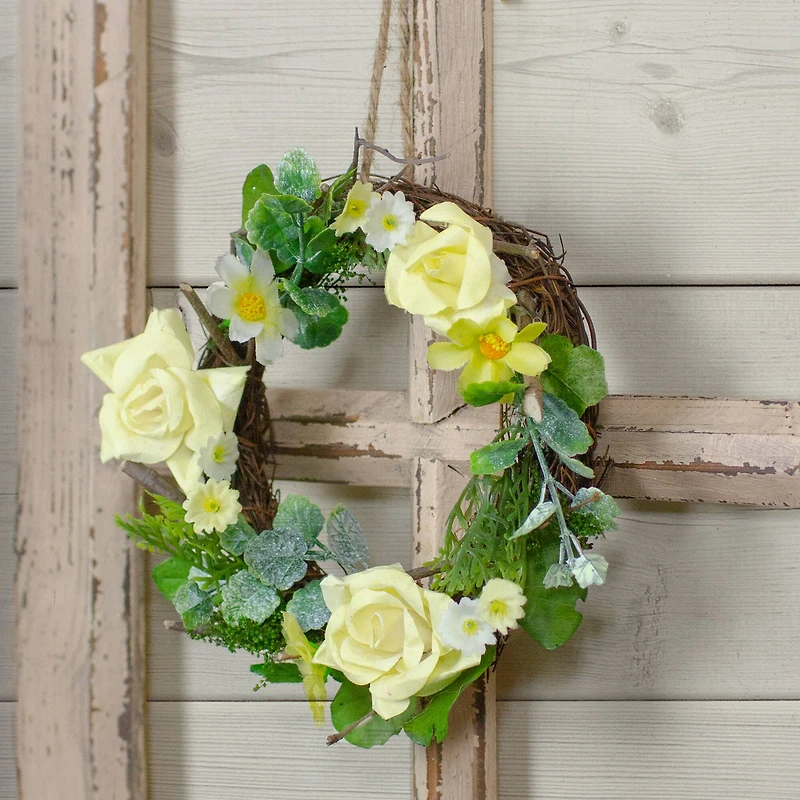7" Yellow Rose & Foliage Spring Wreath