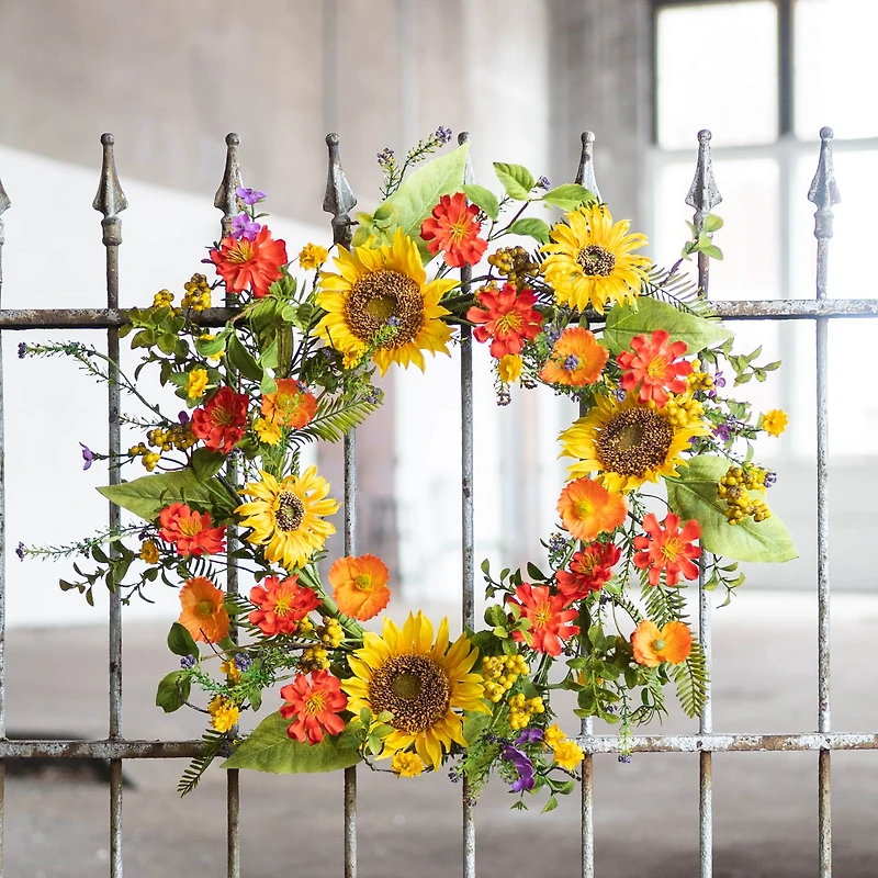 22" Sunflower & Floral Mix Wreath