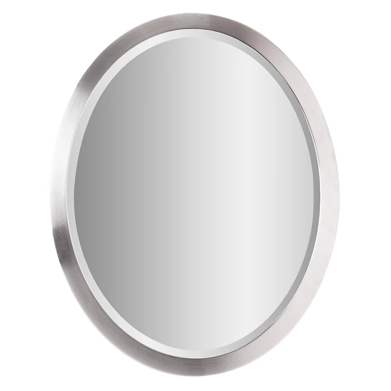 Classic Chrome Oval Metal Framed Beveled Vanity Wall Mirror - 23" x 29"