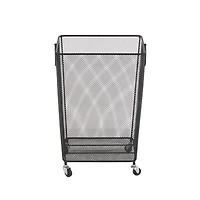 24" Black Metal Square Mesh Wire Rolling Laundry Storage Cart with Ring Handles