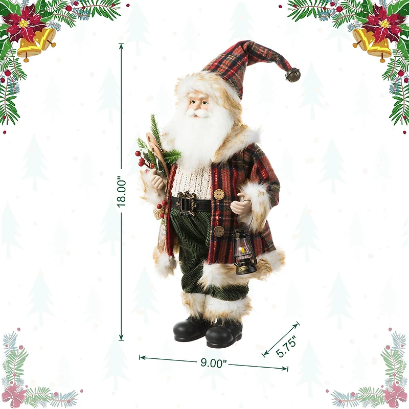 Glitzhome® 18" Faux Fur Christmas Woodland Santa Figurine