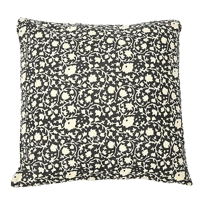 Hello Honey® Vintage Inspired Black and White Floral Block Pattern Throw Pillow