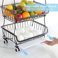 Black 4-Tier Fruit Storage Basket Rolling Cart