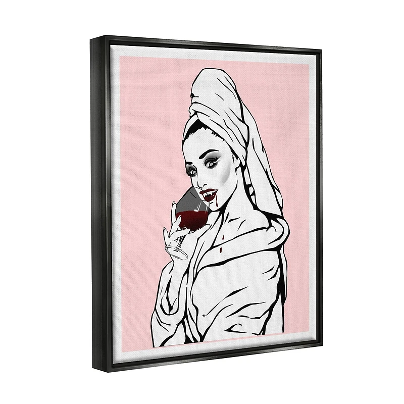 Stupell Industries Pink Vampire Fashionista Drinking Wine Framed Floater Canvas Wall Art