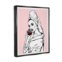 Stupell Industries Pink Vampire Fashionista Drinking Wine Framed Floater Canvas Wall Art