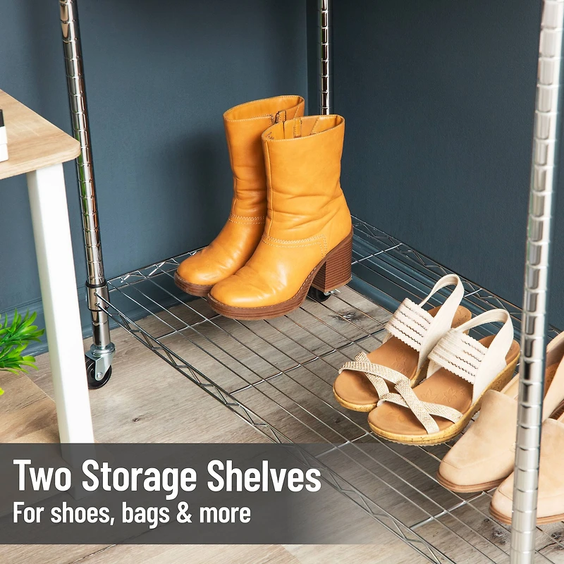 Mind Reader Heavy Duty Rolling Garment Rack with Adjustable Bar, Chrome