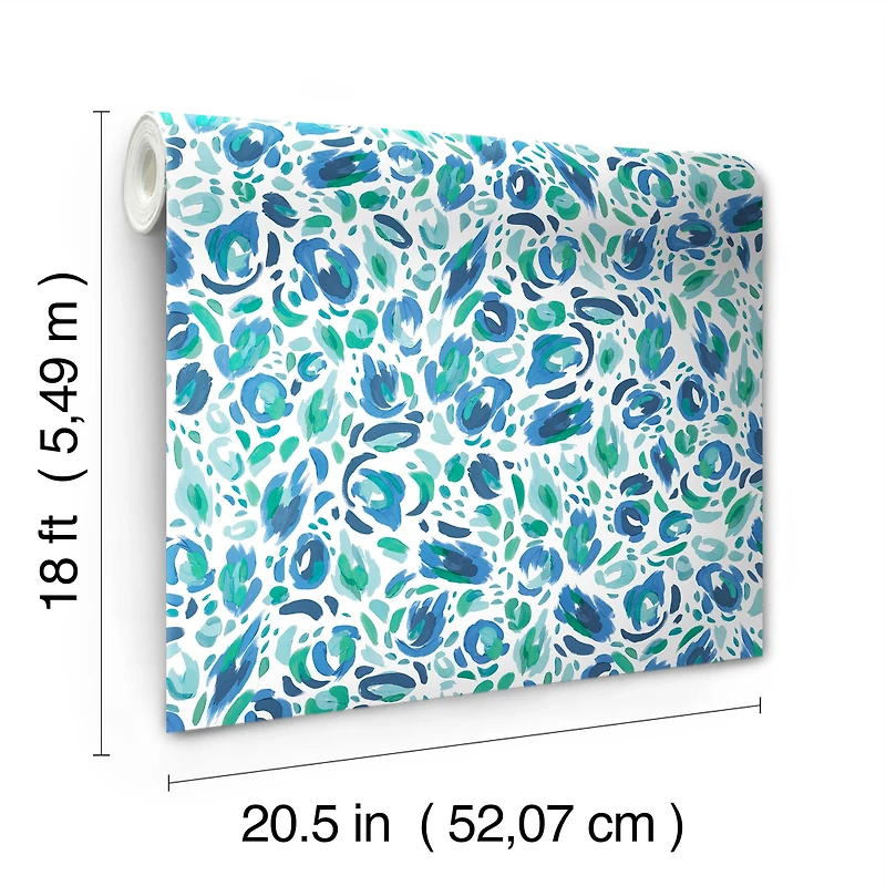 RoomMates Blue & Green Brushstroke Leopard Peel and Stick Wallpaper
