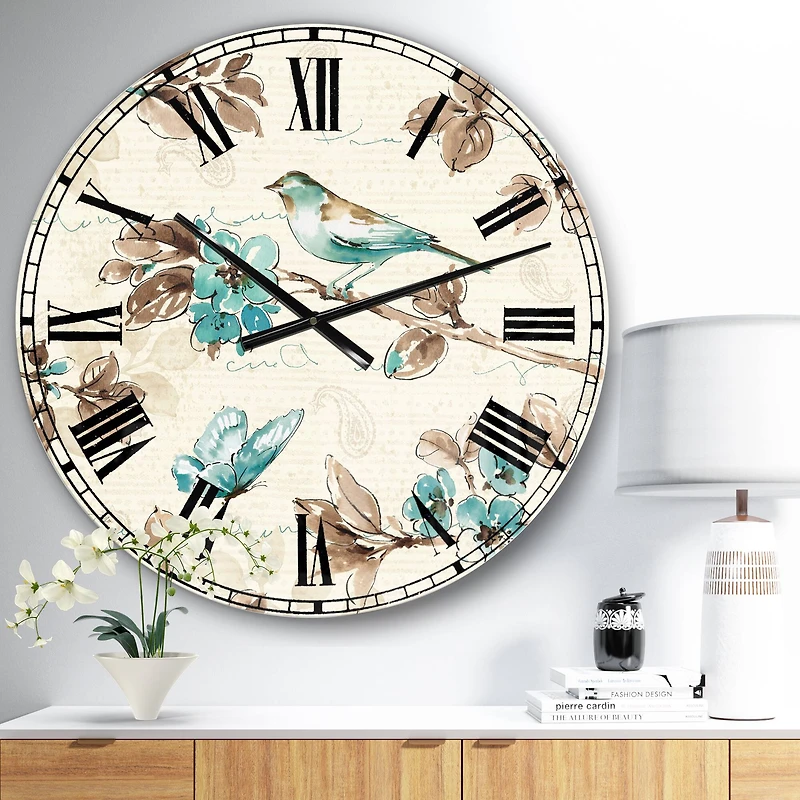 Designart 'Beige Bird Wings Traditional Wall Clock