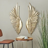 16" x 41" Gold Metal Bird Wing Wall Décor Set with Textured Metallic Finish
