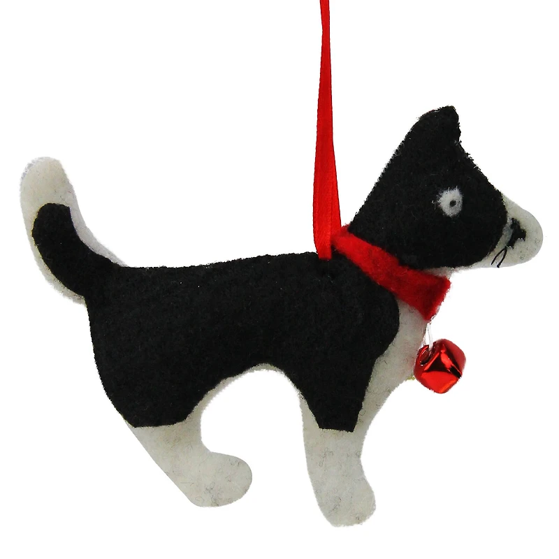 4.5" Black & White Cat with Bell Ornament