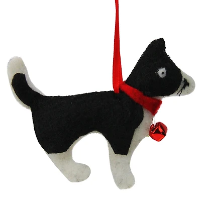 4.5" Black & White Cat with Bell Ornament