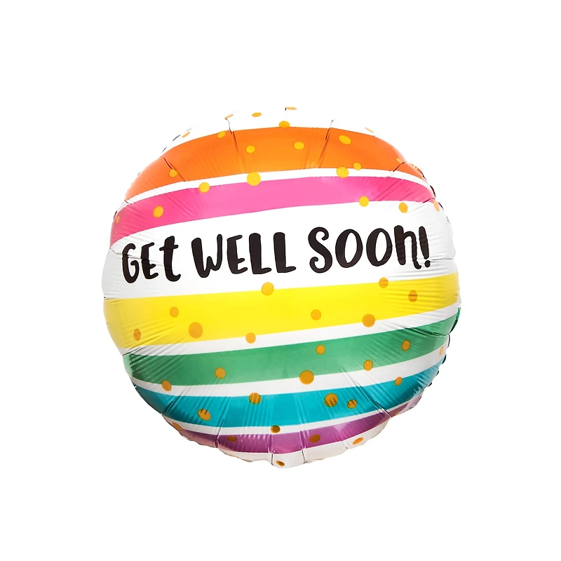 17" Get Well Soon Striped Mylar Balloon