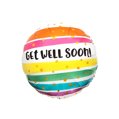 17" Get Well Soon Striped Mylar Balloon