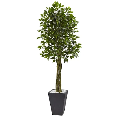 6.5ft. UV Resistant Ficus Artificial Tree in Slate Planter