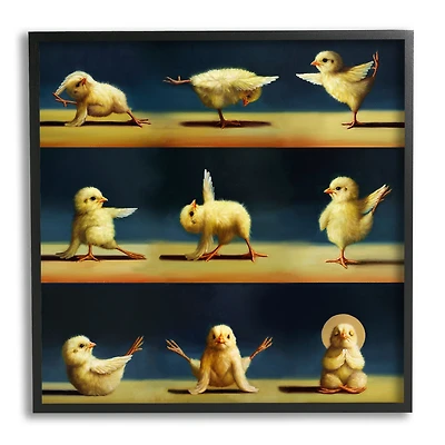 Stupell Industries Yoga Chicks Stretching Farm Animals Funny Exercise Painting Framed Wall Art