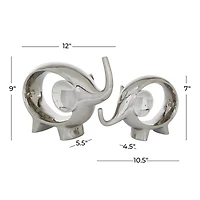 7" Silver Porcelain Elephant Sculpture Set