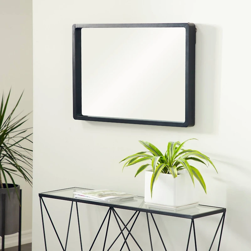 36" Black Contemporary Wood Wall Mirror