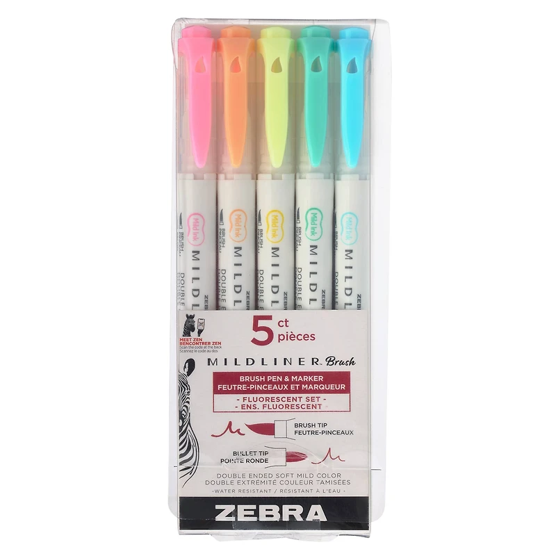Zebra Mildliner™ Brush Pen & Marker Set, Fluorescent