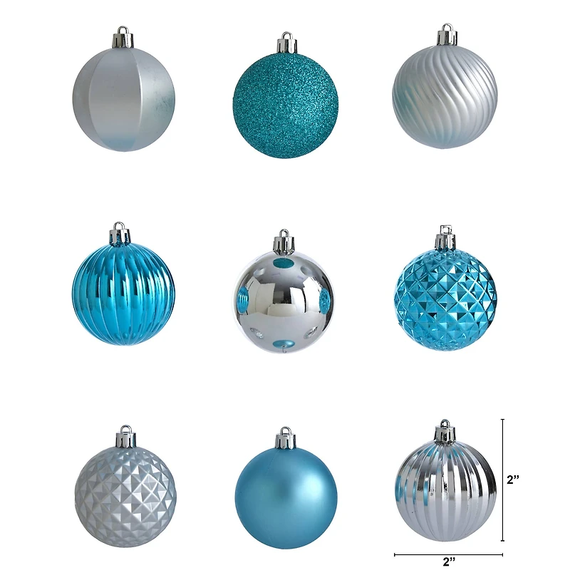 101ct. 2" Blue & Silver Shatterproof Ball Ornaments