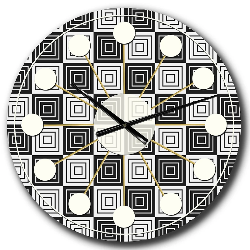 Designart 'Monochrome Geometric Pattern Xi Mid-Century Modern Wall Clock