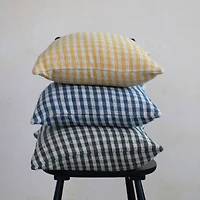 Green & White Gingham Woven Recycled Cotton Blend Pillow Cover
