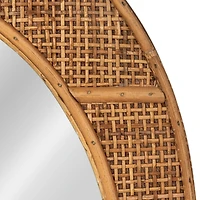 Hello Honey® 30" Natural Brown Oval Bamboo & Rattan Framed Wall Mirror