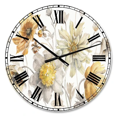 Designart Fields Of Gold Watercolor Flower VII Wall Clock