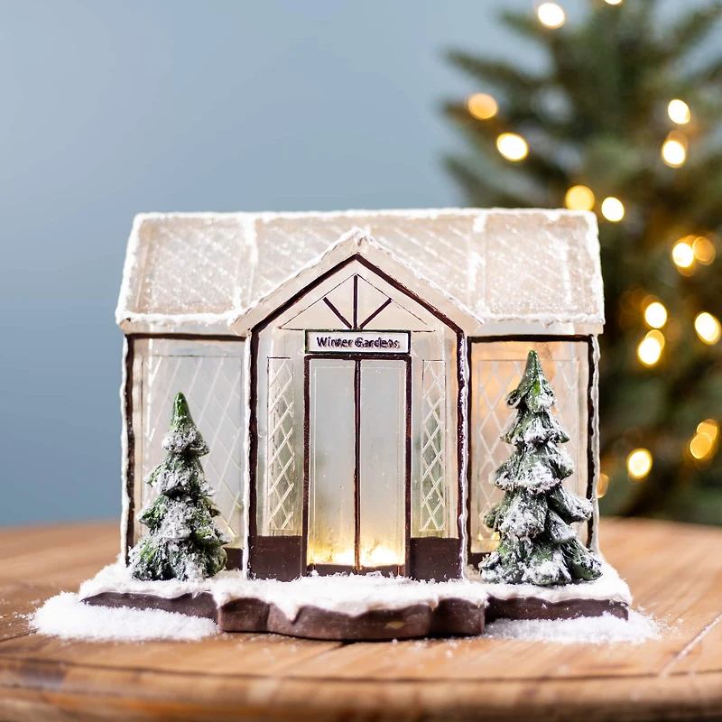10" Winter Garden Greenhouse LED Tabletop Town Décor
