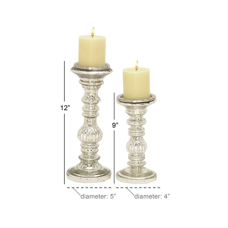 Silver Metal Traditional Candle Holder Set, 2ct.
