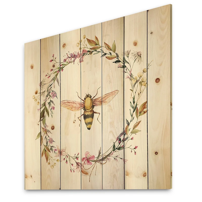 Designart - Bee In Wildflowers Wreath