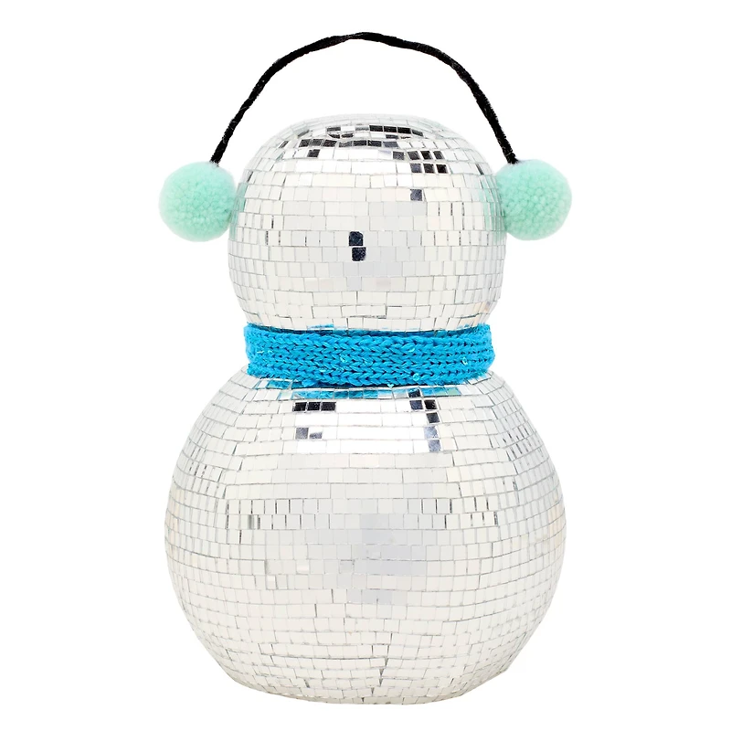 10" Disco Ball Snowman with Blue Scarf