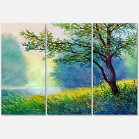 Designart - Summer Forest With River and Waterfall