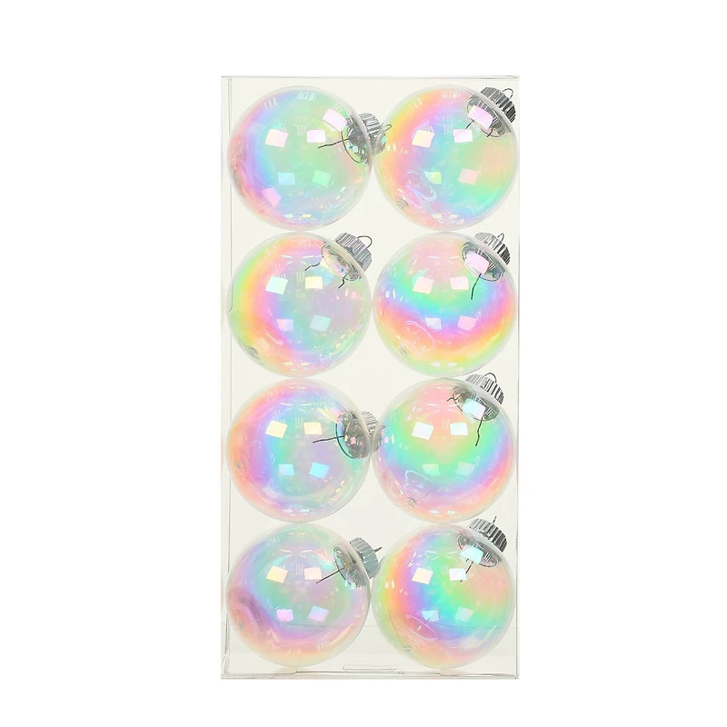 8 Pack 2.75" Clear Iridescent DIY Plastic Ball Ornaments by Make Market®
