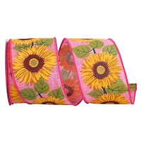 Reliant 2.5" x 10yd. Linen Wired Sunflowers In Line Ribbon