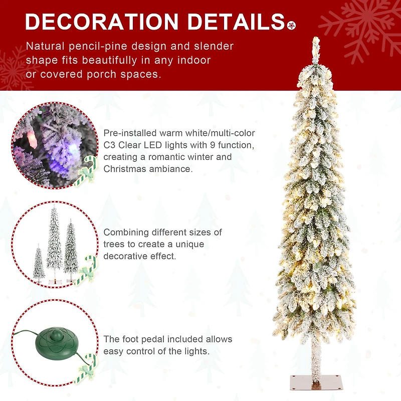 Glitzhome® 6ft Pre-Lit Flocked Artificial Christmas Tree, Warm White Lights