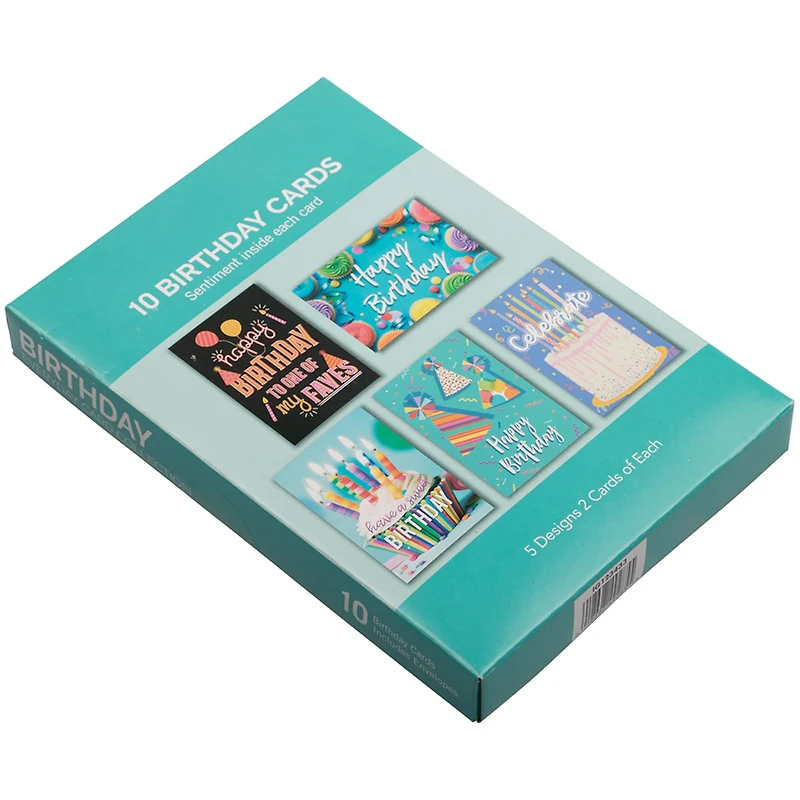 JAM Paper 4" x 6" Birthday Bash Assortment Cards & Matchings Envelope Set, 10ct.