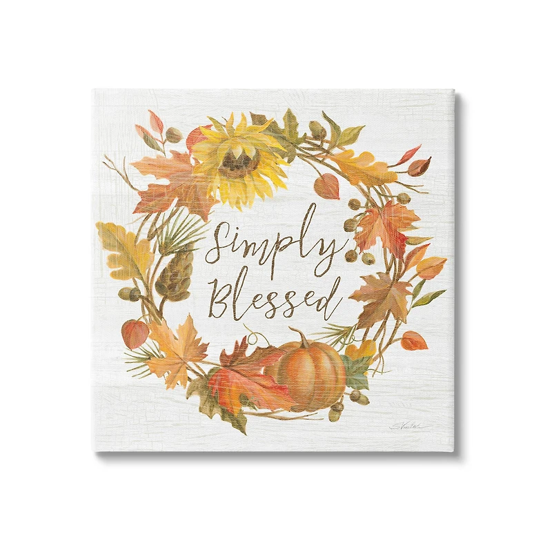 Stupell Industries Simply Blessed Autumn Wreath Canvas Wall Art