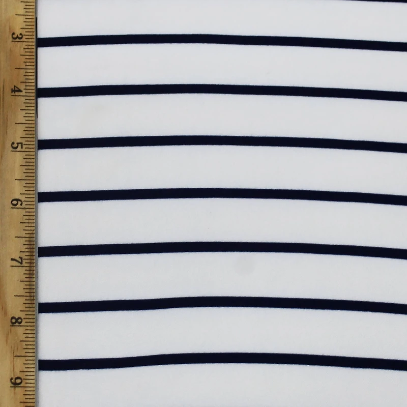 Fabric Merchants Navy & White Stripes Double Brushed 4-Way Stretch Fabric